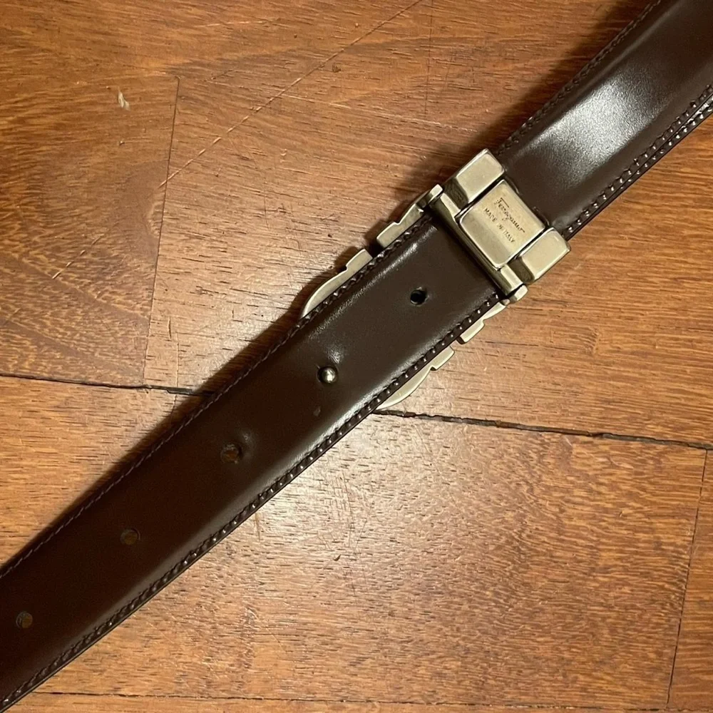 Salvatore Ferragamo Vintage Men’s belt reversible black brown leather buckle